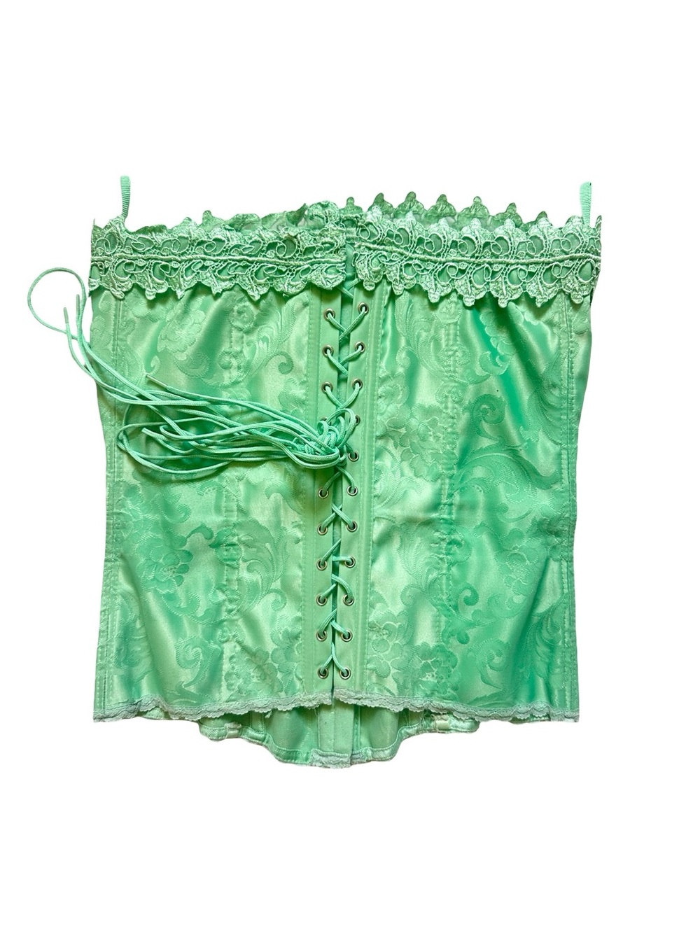 Y2K Frederick's of Hollywood Mint Green Lace-Trim Bustier Corset - Picture 2 of 5